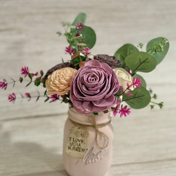 Sola Wood Floral Arrangement in Hand-Painted Personalized Mason Jar - Picture 3 of 9